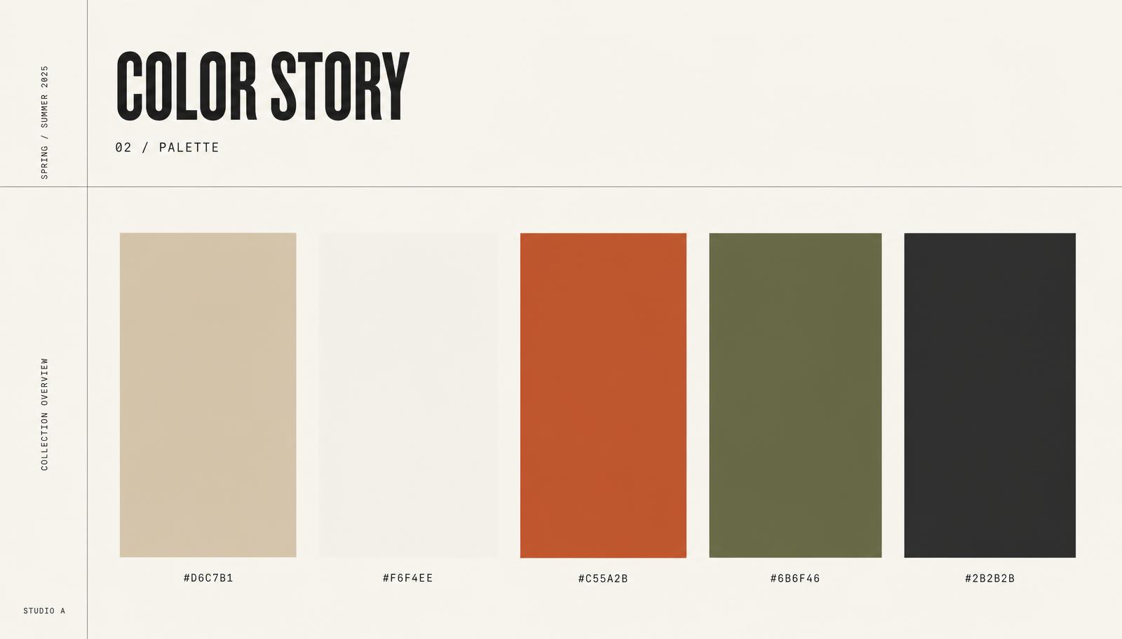 Color story slide with five palette swatches