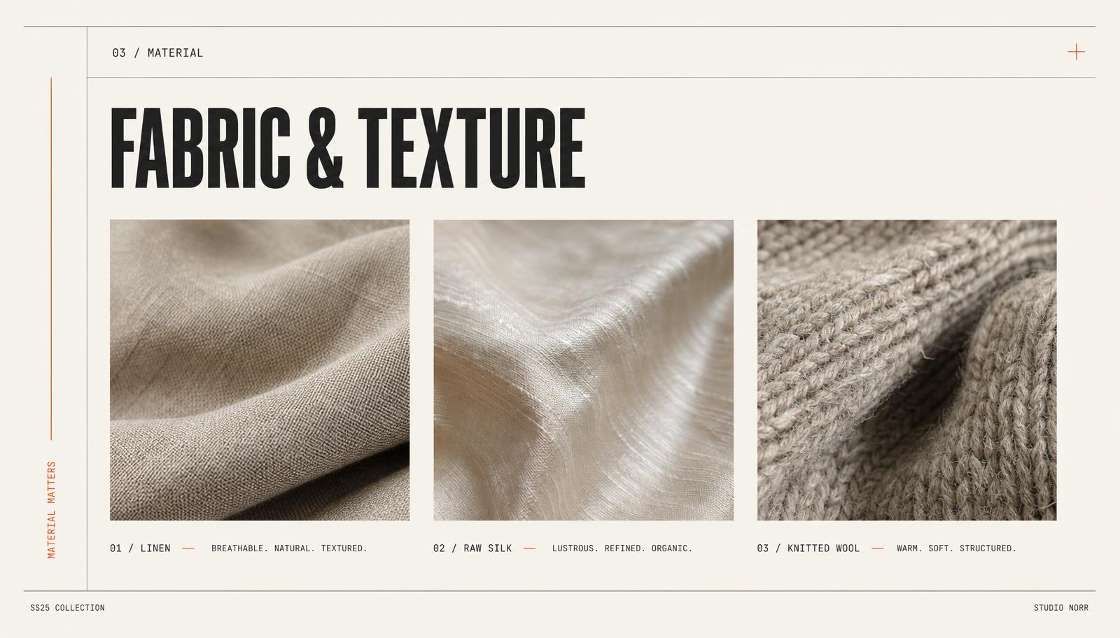 Fabric and texture slide with three material close-ups