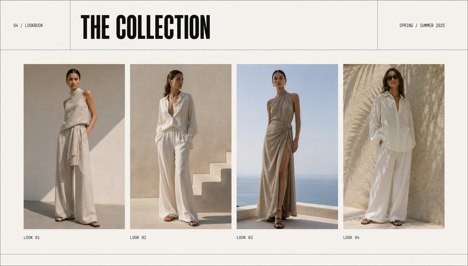 The Collection lookbook slide with four looks